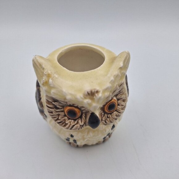 Owl Pot Decor Vintage Cottagecore Small Tiny 2 Inch Japan 70s Brown Bird Wild - Picture 5 of 7